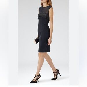 Reiss Costilla SHEER BODYCON MIDI DRESS Size 6 Black/Blue